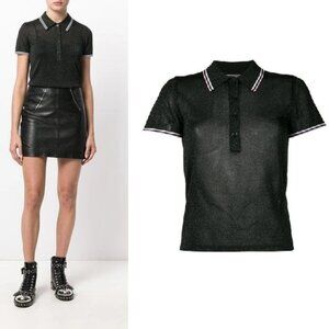 Alexander Wang Metallic Knit Polo Shirt in Green Small